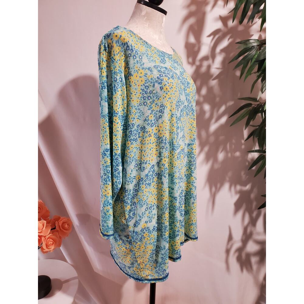 Logo Layers Floral Lightweight Mesh Long Sleeve Top Size 2X Summer Casual Blue - Picture 4 of 11